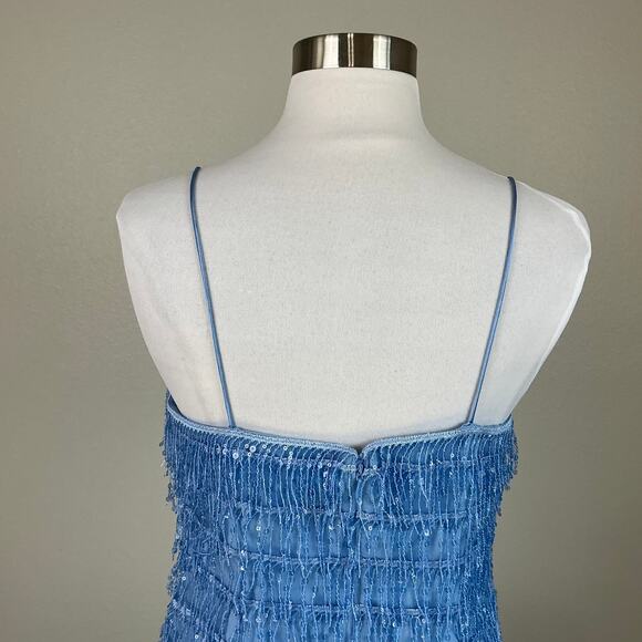 Aidan Mattox Sequined Fringe Mini Sheath Cocktail Dress Blue Size 6 Sleeveless - Picture 9 of 14